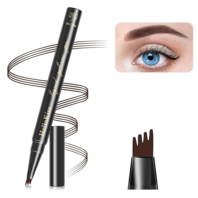 Eyebrow Pencil Dark Brown, Waterproof Microblade Eyebrow Pen 4 Fork Tip Pencils, Smudge Proof Brow Pen Long Lasting Liquid Brow Eyebrow Marker Pens that Looks Like Hair
