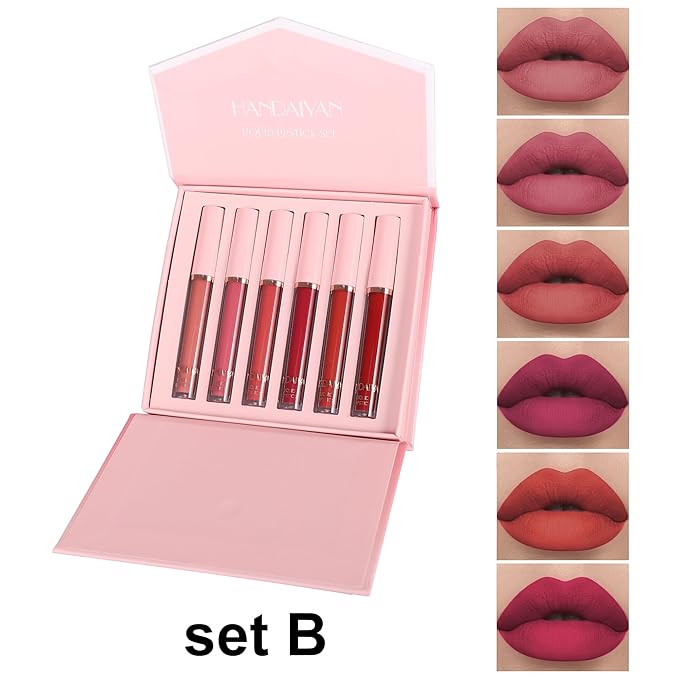 BestLand 6Pcs Matte Liquid Lipstick Makeup Set, Matte liquid Long-Lasting Wear Non-Stick Cup Not Fade Waterproof Lip Gloss (Literary Allure Gift Set B)