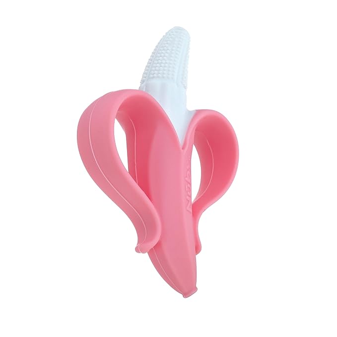 Nuby NanaNubs Banana Massaging Toothbrush - Baby Teething Toy - 3+ Months - Pink