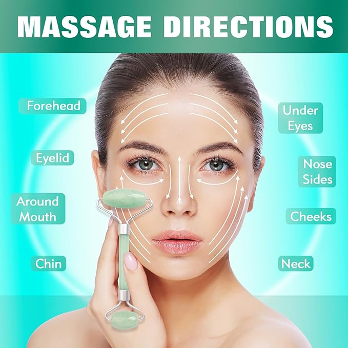 Jade Roller for Face Dpolla Dual-Sided Facial Massager with Small Eye Roller for Reducing Puffy Eyes and Wrinkles, Perfect for Women’s Skin Care Routine