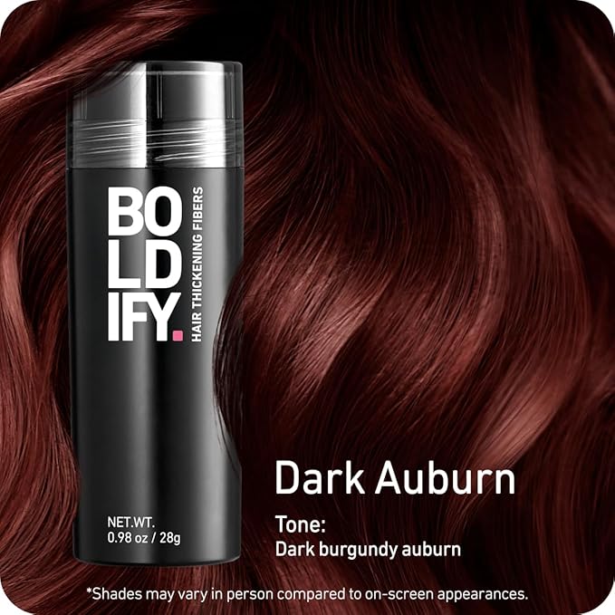 BOLDIFY Hair Fibers (28g) - Fill In Thinning and Fine Hair for an Instantly Fuller, Thicker Look - 14 Shades for Women & Men - Dark Auburn