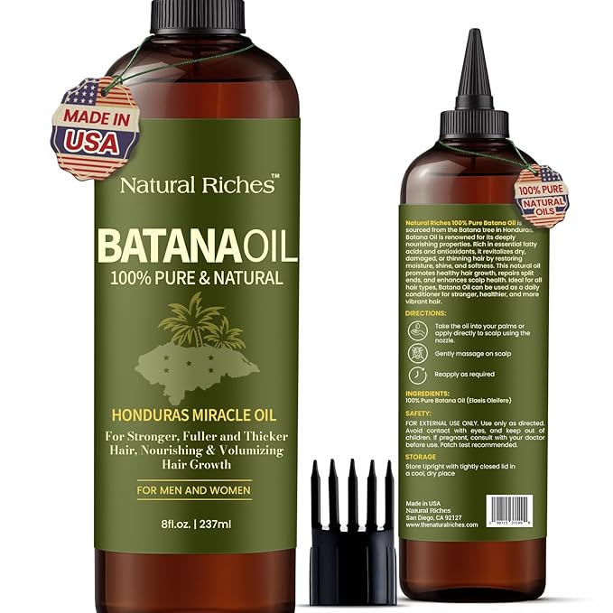Natural Riches Unrefined Organic Batana Oil, 8 fl oz, 100% Pure & Natural, Cold pressed Honduras Miracle Oil for Hair Growth.