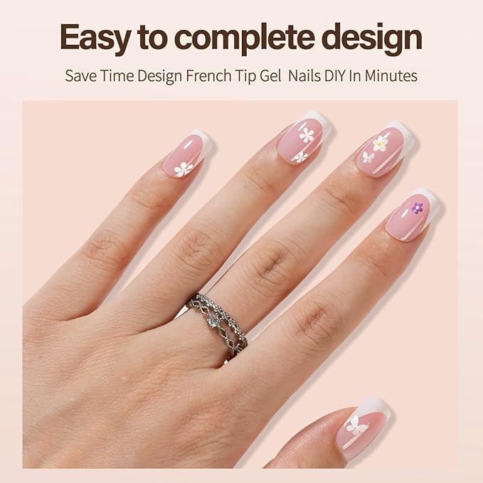 150Pcs French Gel Nails, Vansiho French Tip Press on Nails Pink, Short Square Nail Tips, Soft Gel Nails False Nail, Acrylic Fake Nails for Nail Art DIY 15 Sizes