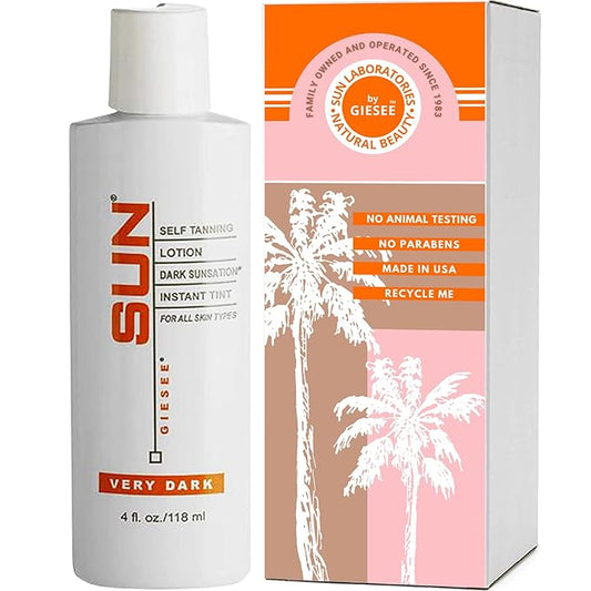 Sun Laboratories By Giesee Dark Sunsation Sunless Tanning Lotion 4 oz - Fragrance-Free, Non-Toxic, Organic Tanning Lotion, Dark Self Tanner, Natural Self Tanning Lotion for Face and Body