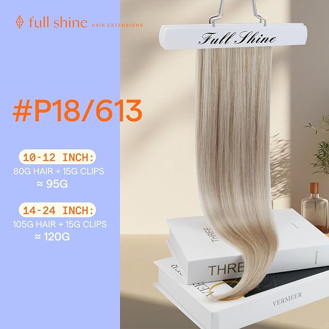 Full Shine Ash Blonde Clip in Hair Extensions Human Hair 22 Inch Ash Blonde Extensions Seamless Clip in Hair Extensions Human Hair for Women 7 Pcs 120 G