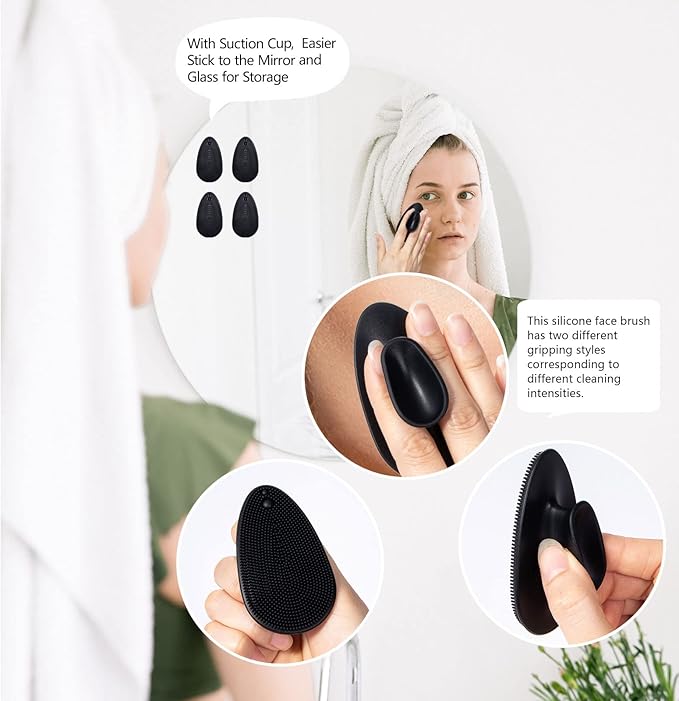 8 Pack Silicone Face Scrubber, Beomeen Facial Cleansing Brush Soft Silicone Facial Exfoliation and Massage Brush Blackhead Scrubber for Men and Women (Black)