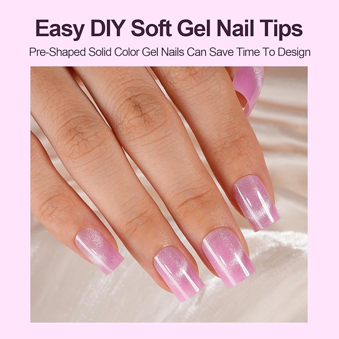 150Pcs Cat Eye Press on Nails, Plauva XS Short Square Cat Eye Nail Tips, Glossy Glitter Fake Nails, Soft Gel Stick On Nails for Women and Girls 15 Sizes