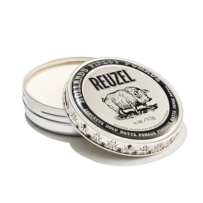 REUZEL Concrete Matte Pomade, Strong All Day Hold, Water Soluble Styling, Matte Finish and Flake Free, Easy To Wash Out, For All Hair Types, 4 oz