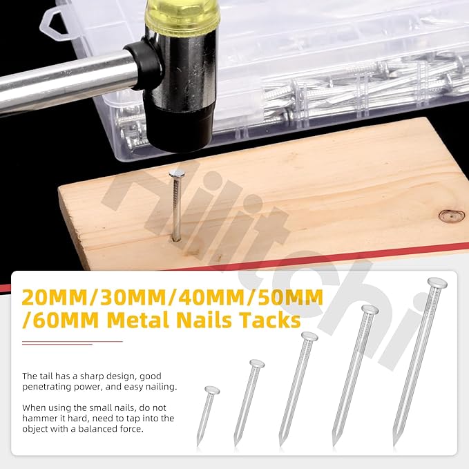 Hilitchi 301PCS 5 Sizes Brick Steel Nails Assortment Kit 0.78" 1.2" 1.58" 2" 2.36" Galvanized Concrete Wall Nail Cement Nails for Concrete Brick Drywall(White)