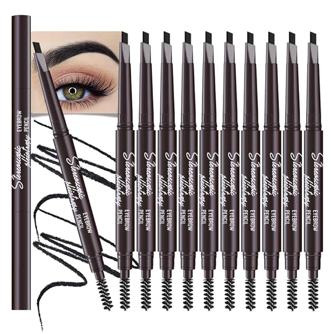 12 Pcs Ultimate Eyebrow Retractable Definer Pencils,Dual-Sided Natural Soft Textured Eyebrow Pencil, for Daily Look Eyebrow Makeup,Brow Brush,Fine Tip (12Pcs-Black-Retractable Triangle)