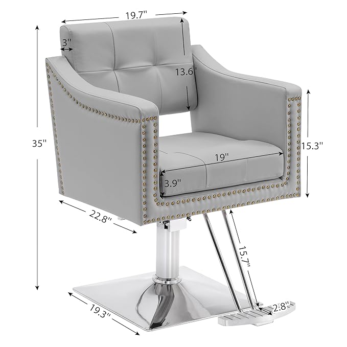 BarberPub Salon Chair for Hair Stylist Hydraulic Barber Styling Chair, Beauty Spa Equipment 8813 (6" Seat Height Adjustment) (Grey)