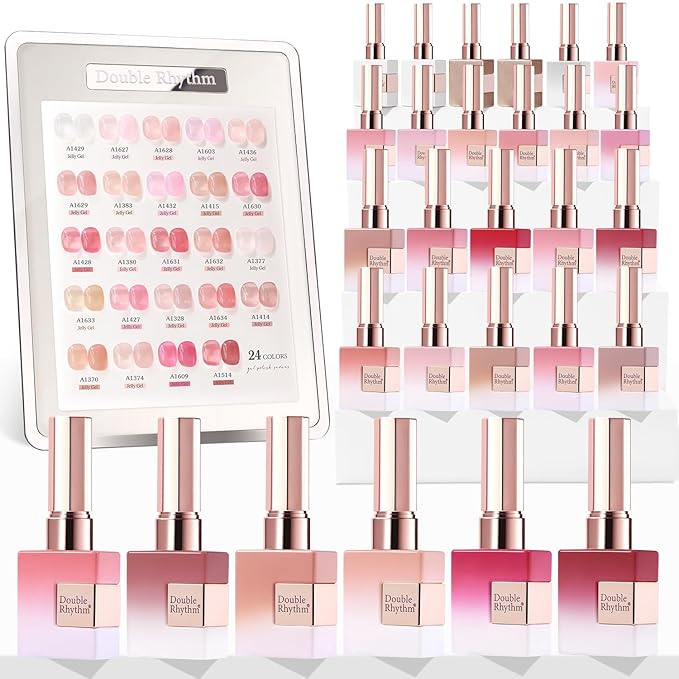 Double Rhythm 28Pcs 0.5Oz Gel Nail Polish Set Same Color Same Bottle Soak Off Gel Polish Kit Nail Art Manicure Salon DIY at Home for Women (Jelly Sheer Clear Collection-T24-8)