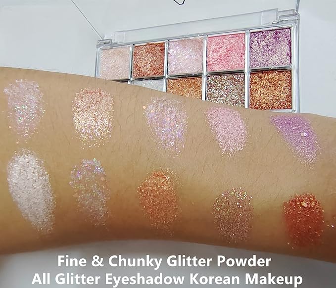 Go Ho 10 Colors Eyeshadow Palette,Shimmer&Glitter Eyeshadow Korean Makeup,Highly Pigmented Shades,Shinning Diamond Looking,Waterproof Eyeshadow Makeup Palette,07 Galaxy Sky Sparkle