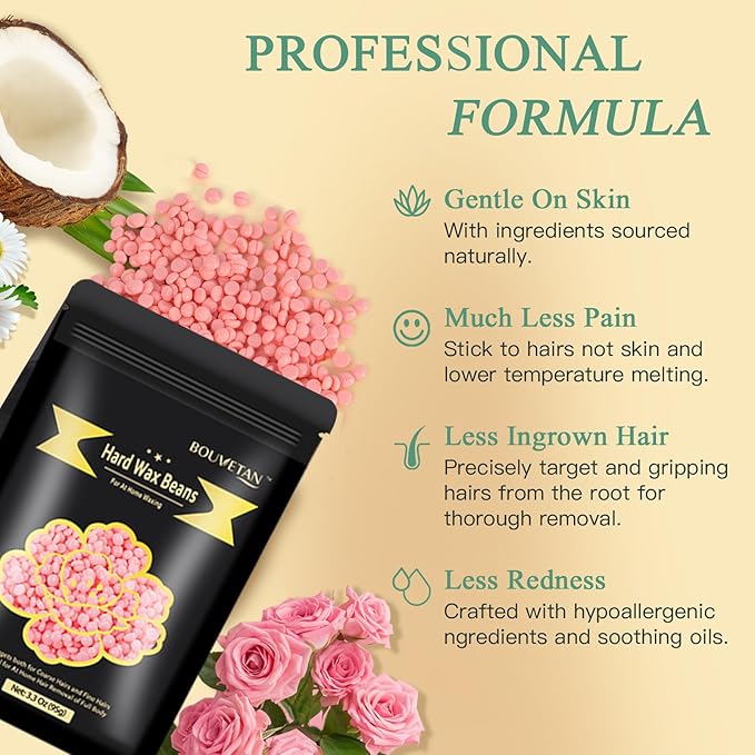 Hard Wax Beads 1.3Lb/21oz for Brazilian, Eyebrow, Bikini, Face, Arms, and Legs Waxing - 6 Packs with 10 Wax Spatulas for Women and Men