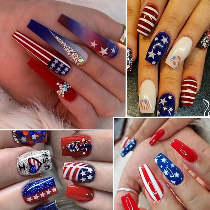12 Grid July 4th Nail Art Glitter Sequins Independence Day Star Nail Decal Gold Glitter Flakes for Women