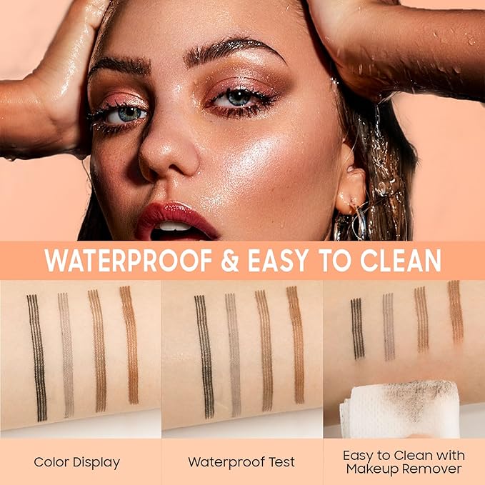 Eyebrow pen - Liquid Eye Brow Microblading Pencil With Micro 4 Point Lift & Brow Pen Snatch, Long-Lasting Waterproof Eyebrow Pencils for Women (Gray)