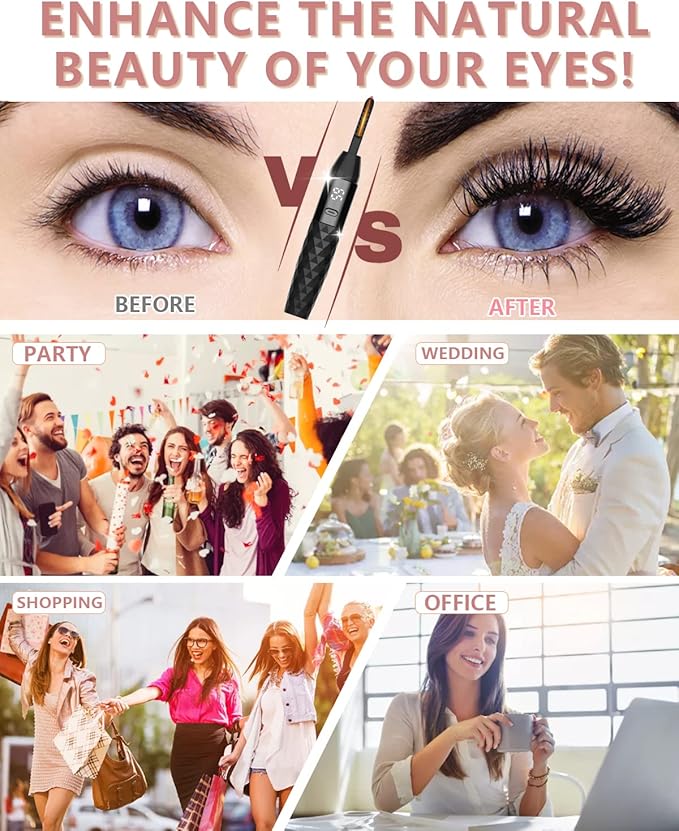 Heated Eyelash Curler - Heated Lash Curler - Electric Eyelash Curler Rechargeable for 24 Hours Long-Lasting Natural Eyelashes, LED Display - 4 Heating Modes, 8S Fast Heating, Gifts for Women Girls