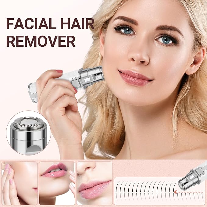 Nose Hair Trimmer for Women Men, Electric 2 in 1 Face Shaver and Eyebrow Trimmer, White Rechargeable Facial Hair Remover with Built-in LED Light