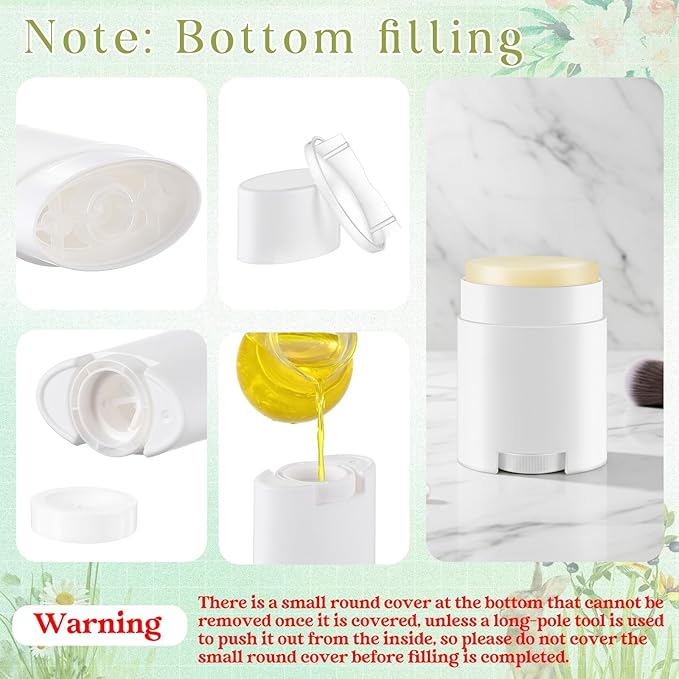 30 Pack 30ml/1oz Empty Deodorant Containers, Bottom Filling, White Plastic Oval Refillable Deodorant Containers Twist up Oval Lip Balm Tube for DIY Deodorants Lipstick Crayon Lotion