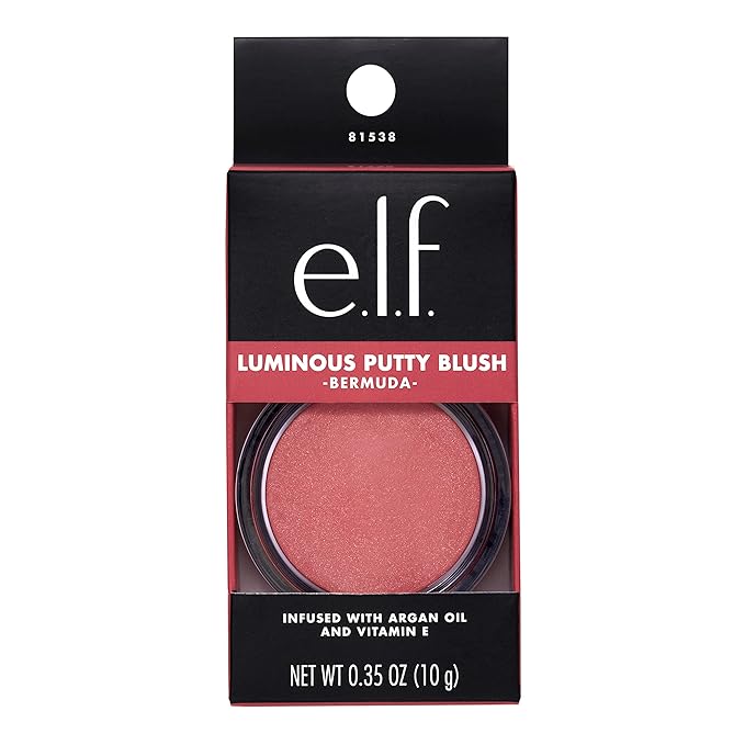 e.l.f. Luminous Putty Blush, Putty-to-Powder, Buildable Blush With A Subtle Shimmer Finish, Highly Pigmented & Creamy, Vegan & Cruelty-Free, Bermuda