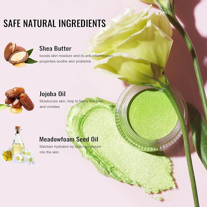 Oulac Lime Green Eyeshadow-Green Glitter Eyeshadow Highly Pigmented Waterproof & Long Lasting for Women with Moisturizing Formula. Multi-use for Highlighter. 6g (15)