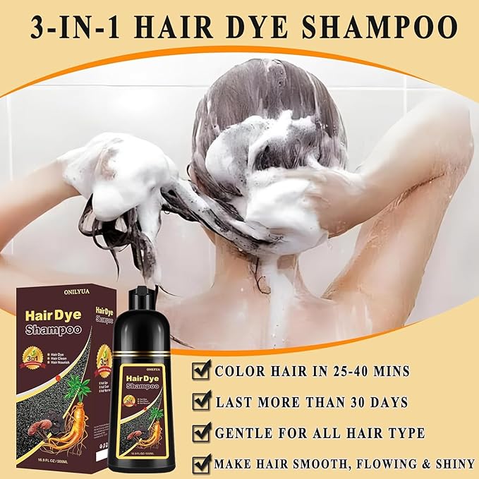 Blonde Brown Hair Dye Shampoo 3 in 1, Long-lasting & Natual Hair Color Shampoo, Herbal Ingredients Natural Shampoo Hair Dye Effect in Minutes for Men Women 500ml