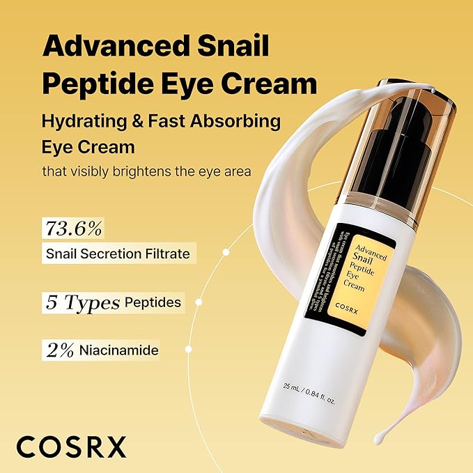 COSRX Snail Mucin Peptide Under Eye Cream, 0.84 fl oz, 73.7% Snail Mucin and Niacinamide, Eye Care, Eye Cream Anti Aging, Dark Circles, Korean Skin Care, Stocking Stuffers for Women