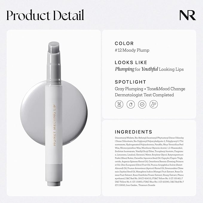 Nature Republic HONEY MELTING LIP PLUMPING (12 GRAY) SOFT LIP STICK Moody Plump Hydrating Gloss, Moisturizing balms, Volumizing formula,Nude & Sheer tint, Glowy Finish, korean make up