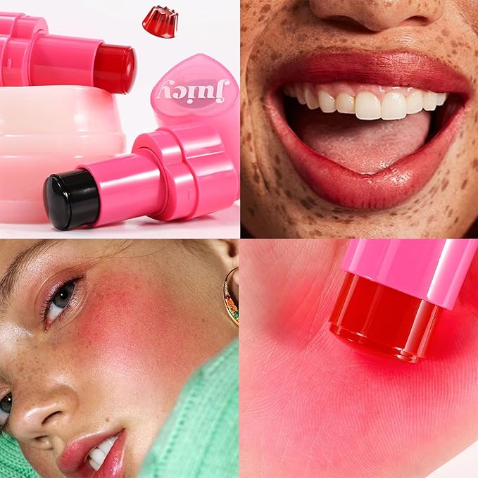 Water Jelly Tint Blush, 3-In-1 Multi-Use Blush Cream Blush Stick for Eyes, Cheeks & Lips, Hydrating & Bouncy Jelly Texture, Blends Perfect for Skin Portable Multipurpose Long Lasting Waterproof(02, s)