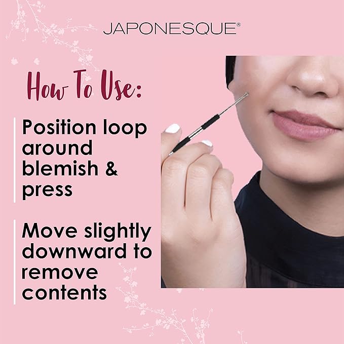 JAPONESQUE Blackhead, Pimple and Blemish Extractor with Dual-Ended Loop Extractor and Lancer, Made with Stainless Steel, Includes Protective Storage Case
