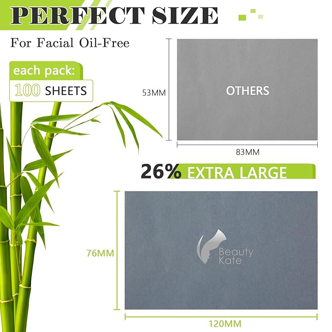 Natural Premium Oil Blotting Paper for Oily Skin with Bamboo Charcoal,26% Larger Oil Blotting Sheets for Face,Makeup Friendly Oil Absorbing Sheets 600 Sheets