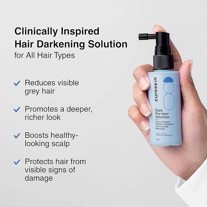 Cureskin Anti Grey Hair Serum | Gradually Reduces Gray Hair on Head & Beard Without Dye | Restores Natural Hair Colour with Peptide-52, Acetyl Tyrosine & Larix Extract | Peroxide & Ammonia Free