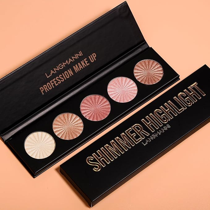 2 Packs Highlighter Powder Palette, 5 Colors Makeup