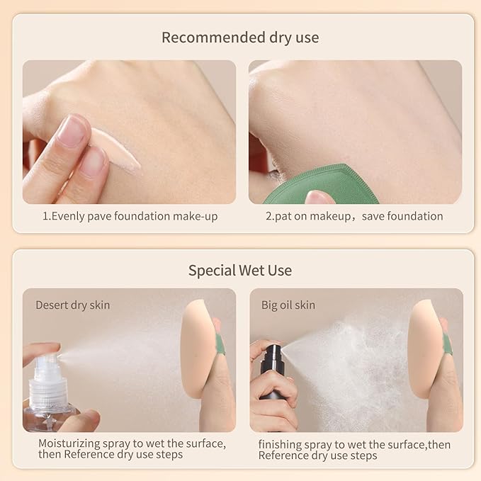 MSQ 5Pcs Makeup Sponge For Foundation Concealer and Powder, Triangle Powder Puff Soft Sponges Blender, Latex Free Blender Sponge For Liquid, Cream, Powder Seamless & Flawless Makeup, 2.75 in, Green