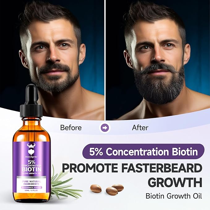 Beard Growth Oil - 5% Concentration Biotin Beard for Men (2 oz) - Natural Mens with Argan Oil, Jojoba Oil and Vitamin, Growth Softener, Moisturizer (Passionate Sunset)