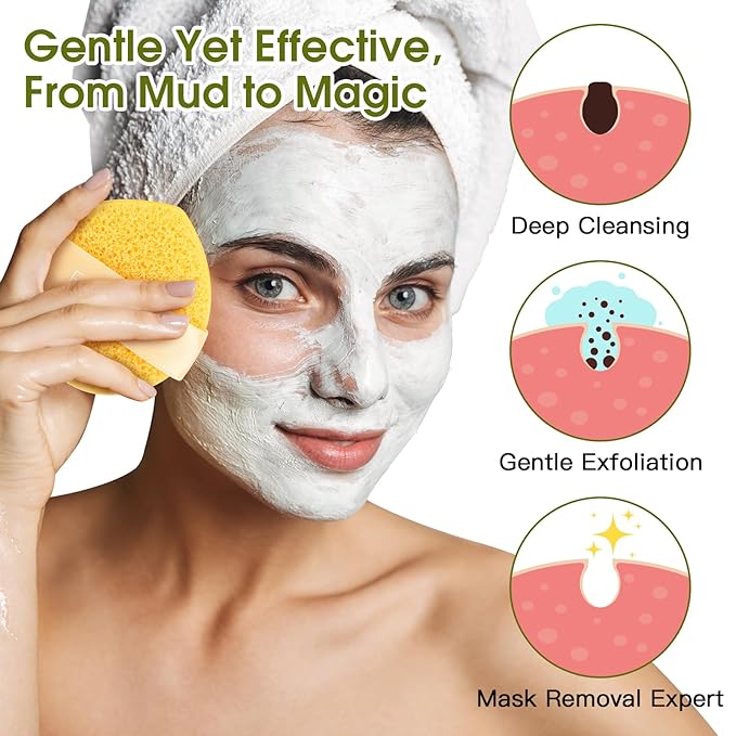 Facial Sponges GloréBrochas 3PCS Soft Reusable Face Sponges for Cleansing, Makeup Removal, Clay Mask & Exfoliating, Individually Wrapped PU Beauty Pads in Colorful Set for Travel & Daily Use