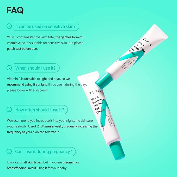 TIAM Vita A Bakuchiol Firming Eye Cream for Wrinkles, Anti-Aging, Dark Circles, and Puffiness, Fragrance-Free Under-Eye Treatment, 1.01 FL.OZ. / 30ml