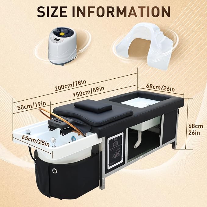 Head Spa Bed, Massage Table with Footbath, Japanese Head/Feet SPA Equipment, Professional Massage Shampoo Bed with Foot Bath Basin, Water Circulation System, for Spa Beauty Salon Barber (B)