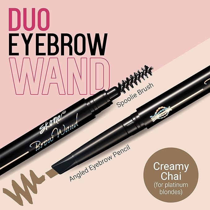 Skone Cosmetics The Original Brow Wand Eyebrow Pencil with Brush - Dual-Sided Retractable Waterproof Long-Lasting Brown Eye Brow Pencils for Women with Sleek Eyebrows - Creamy Chai For Gray Hair