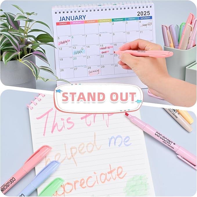 coruscant Pastel Highlighters Set, Assorted Colors Chisel Tip Cute Bible Highlighters, No Bleed Dry Quickly, for Journal Bible Study, Perfect for thin paper, School Office Supplies, 16 Pack