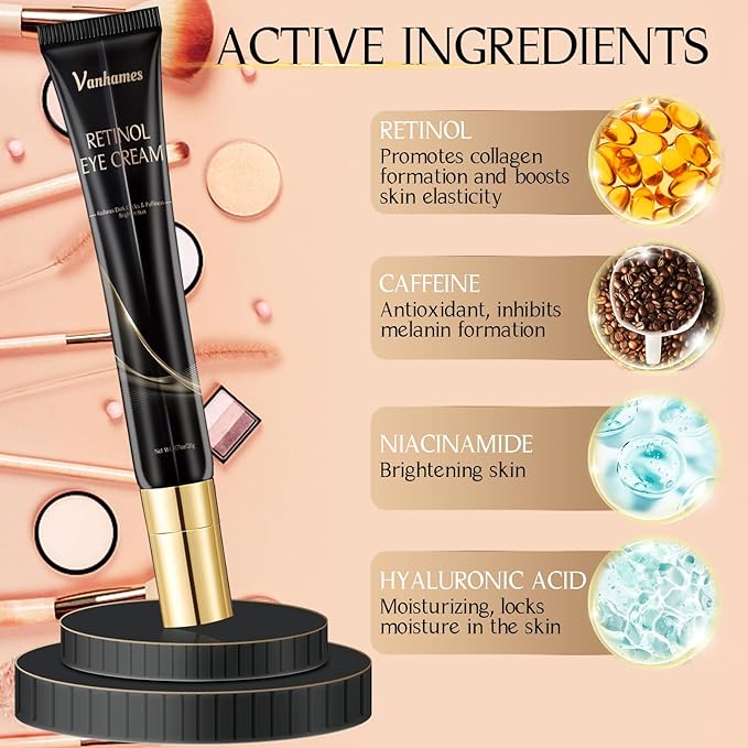 Retinol Caffeine Eye Cream, Under Eye Cream for Dark Circles and Puffiness, Anti Aging Eye Cream for Wrinkles, Eye Bags Treatment for Men and Women, 20g (Fragrance Free)