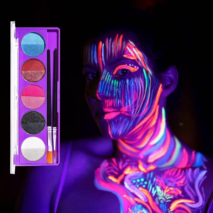 MEICOLY 10 Colors Water Activated Eyeliner Palette, Blue Sally Makeup Neon Face Paint Kit,Colored Retro Halloween Hydra Liner,Matte Graphic Eyeliner, UV Blacklight Fluorescent Glow Face Body Paint,02
