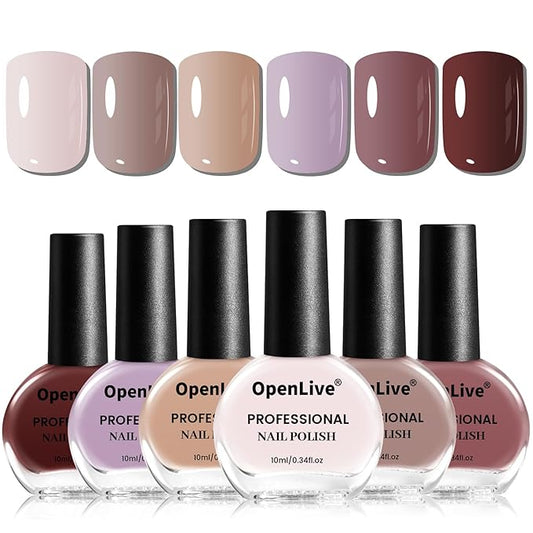 10ml Nude Pink Nail Polish Set 6 Colors Brown Red Purple All Seasons Neutral Color Quick Dry Nail Polish Set for Women Salon DIY Nail Art