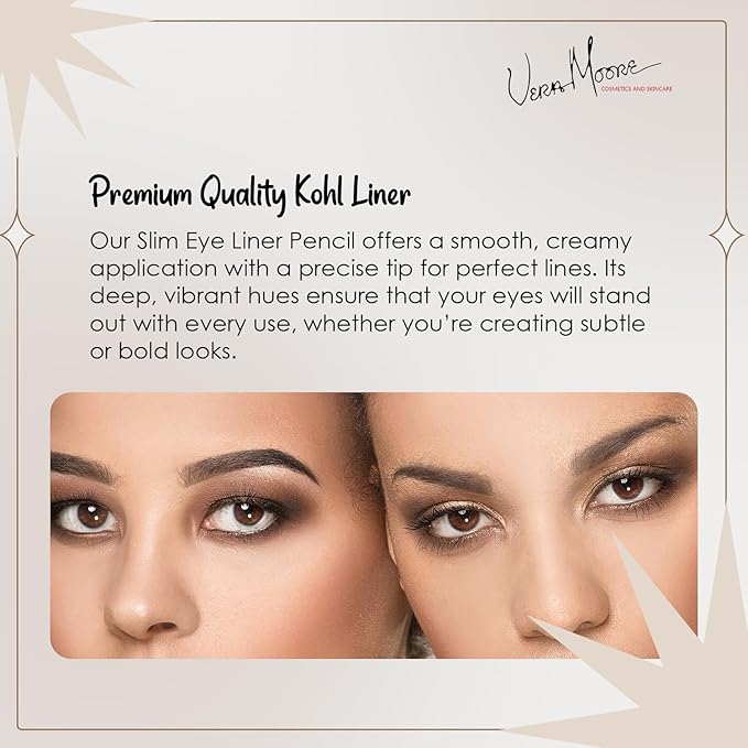 Vera Moore Slim Eye Liner Pencil, Smooth Formula, Hypoallergenic and Vegan, Smudge-Proof and Waterproof Application, Bold and Defined Lines Eyeliner, (0.05 Oz) (Sapphire)