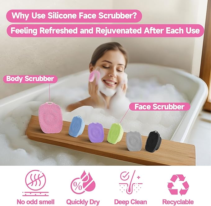 2 PCS Face Scrubber, Soft Silicone Face Exfoliator with Suction Cup for Man and Women Deep Skin Clean (Body Scrubber + Face Scrubber Pink)