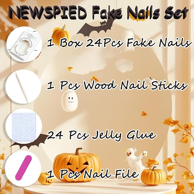 30Pcs Fall Press on Nails Short Square NEWSPIED Fake Nails with 3D Maple Leaf Mushroom Pine Cones Design Autumn Thanksgiving Nails Reusable Artificial Nails Glossy Full Cover Glue on Nails for Women