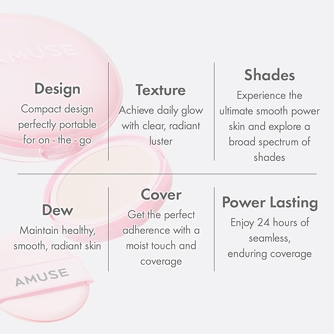 Amuse SEOUL DEW POWER VEGAN CUSHION FOUNDATION (02 HEALTHY) | Dewy, glow, long-lasting, double coverage, clean beauty, lightweight, natural look, foundation for sensitive skin, hydrating cushion