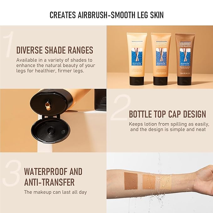 Leg Makeup Waterproof No Transfer, Leg Vein and Body Cover up Makeup for Tattoo Cover Up/Black Skin, Long Last Body Foundation 4 fl oz (Medium Golw)