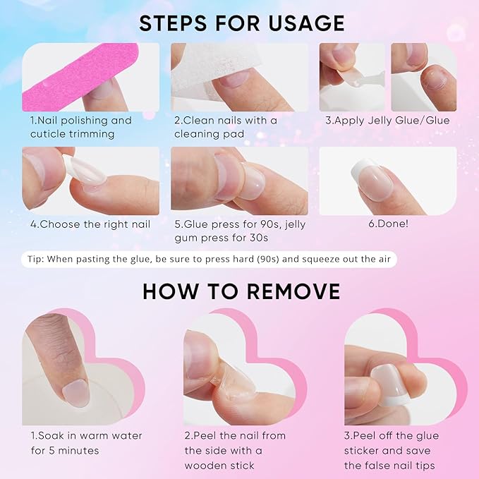 Press on Nails Short, Jofay Fashion Fake Nails, Two-color Ombre Cat Eye Press on Nails, Summer Acrylic False Nails, Reusable Stick on Nails for Women Girls, Glue on Nails Kit 32 Pcs, Twilight Purple