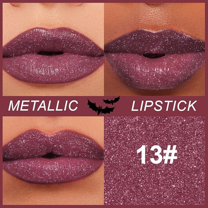 Kaely Glitter Metallic Lipstick, Shimmer Metallic Lipsticks for Women, High Pigmented Lip Gloss Long Lasting Waterproof Smudge Proof 24 Hour, Halloween Makeup, Vegan & Cruelty-Free, 13